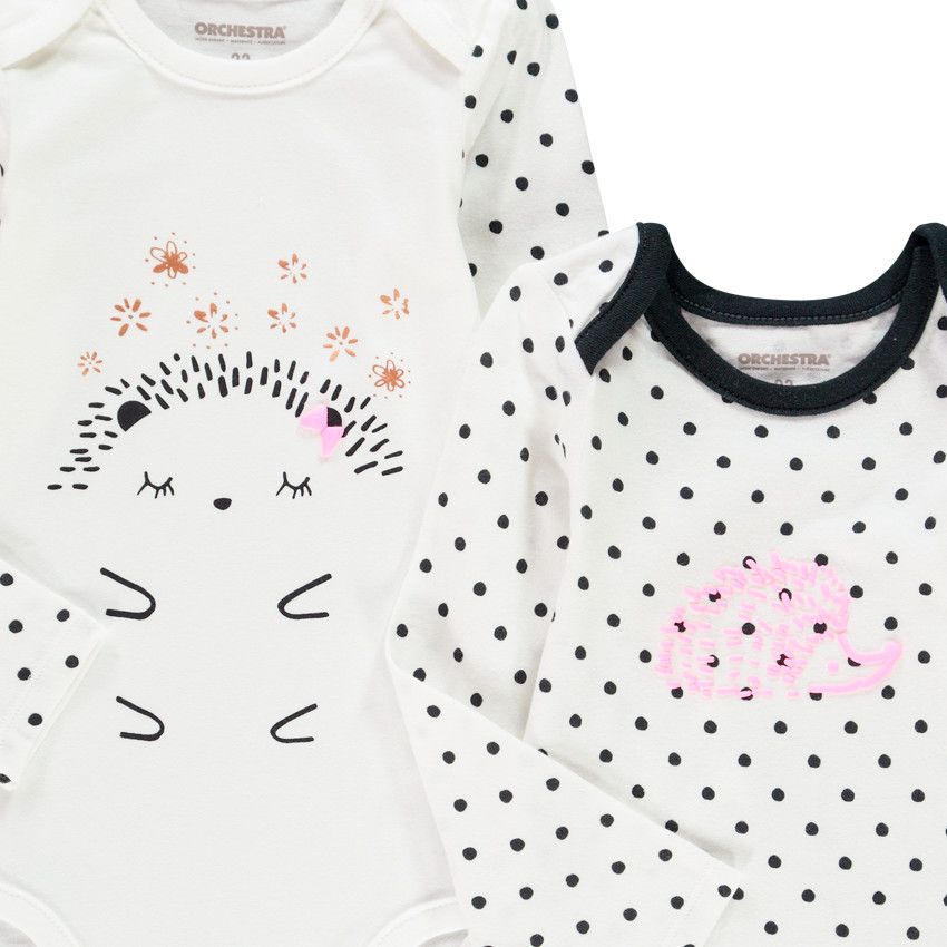 Lot de 5 bodies manches longues print hérisson pour bébé fille - Gris foncé