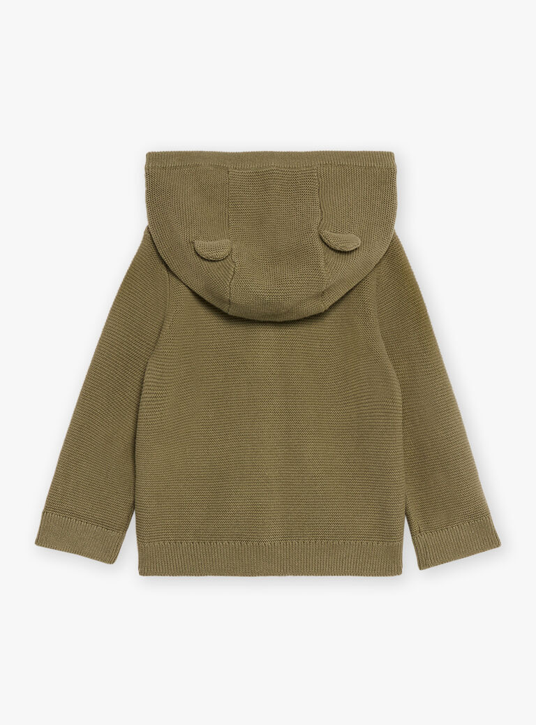 Gilet à capuche kaki en tricot