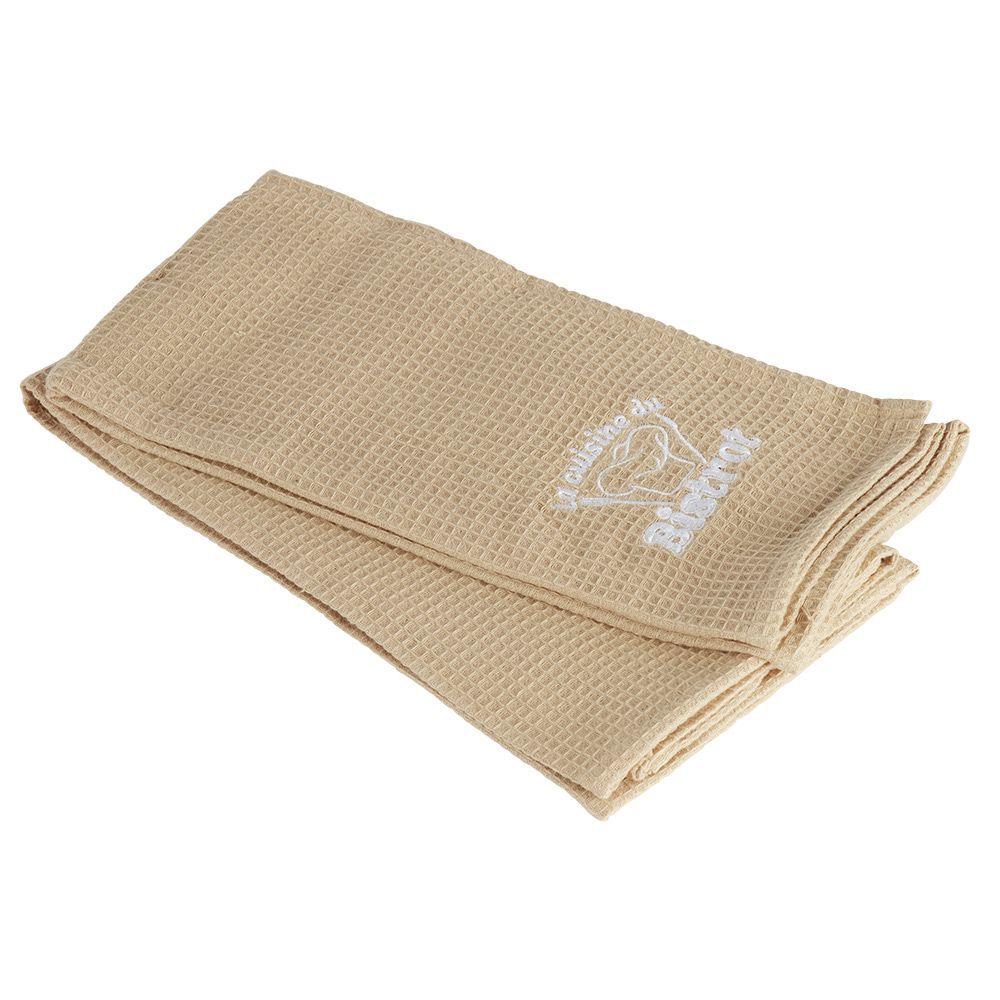 Torchon en coton brodé beige x2