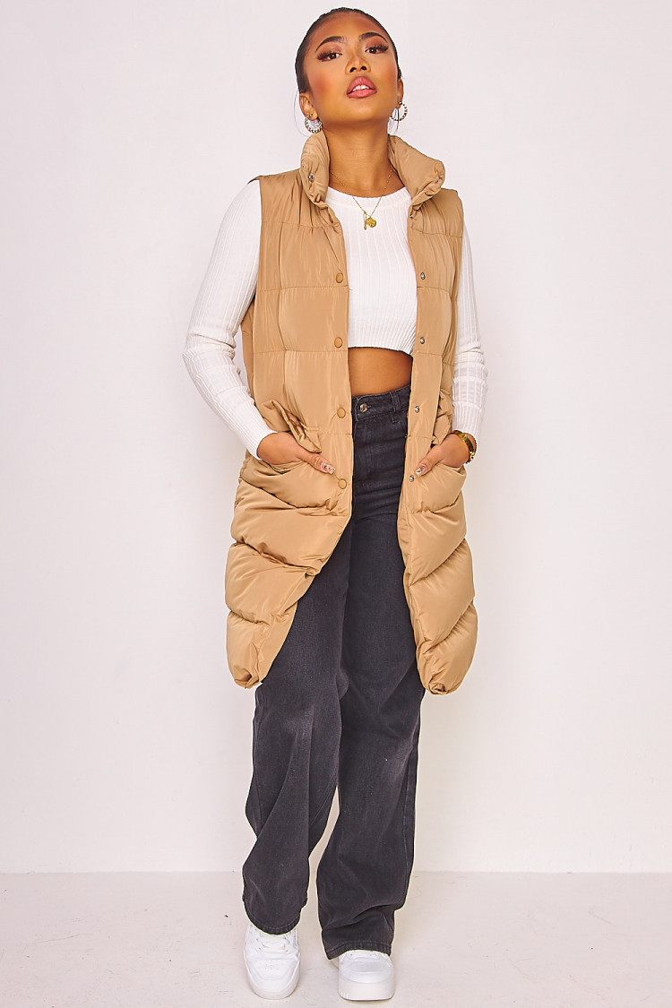 Doudoune matelassée beige foncé sans manches