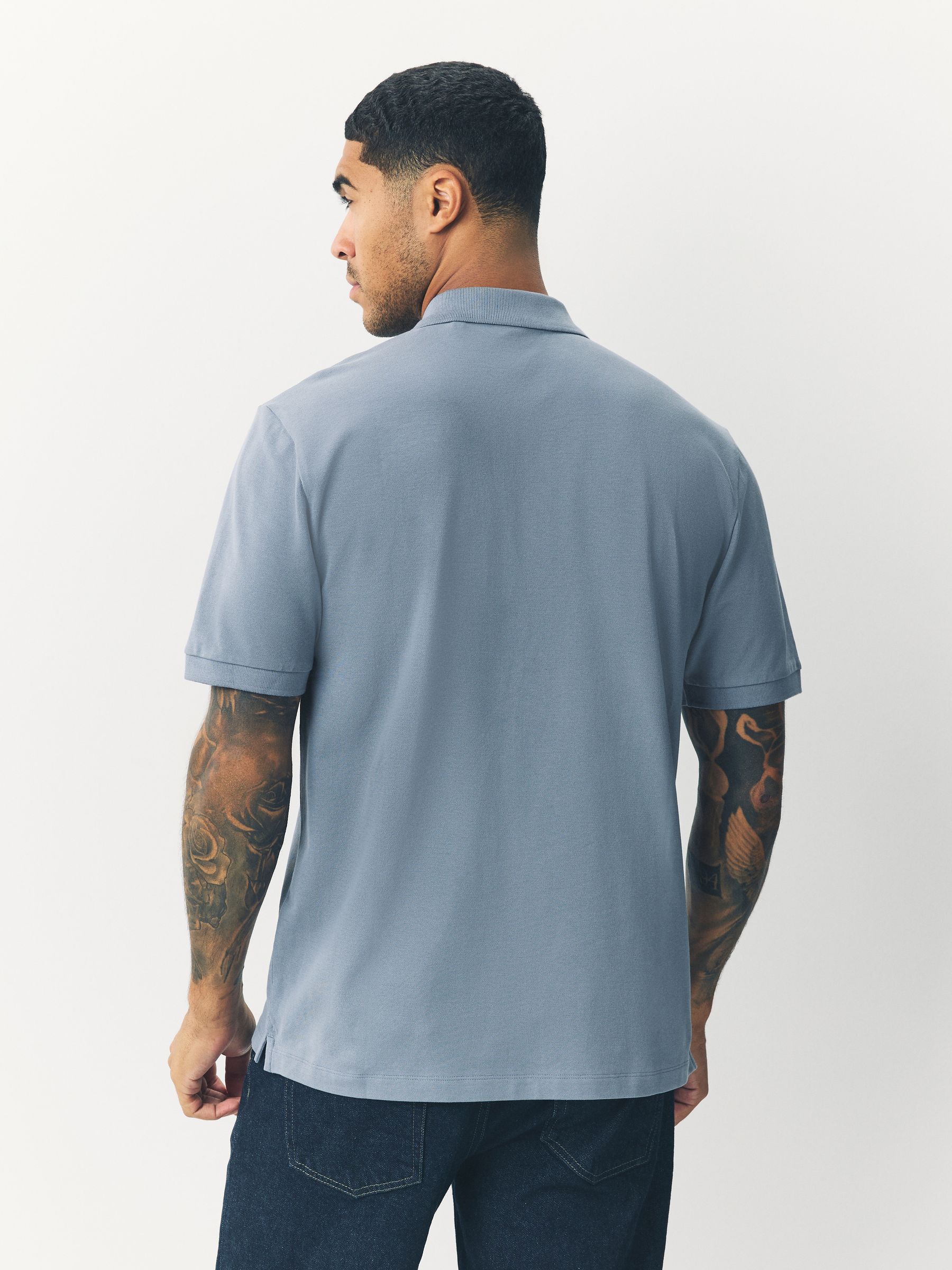 Staalblauw - Normale Pasvorm - Long-Sleeve Pique Polo Shirt