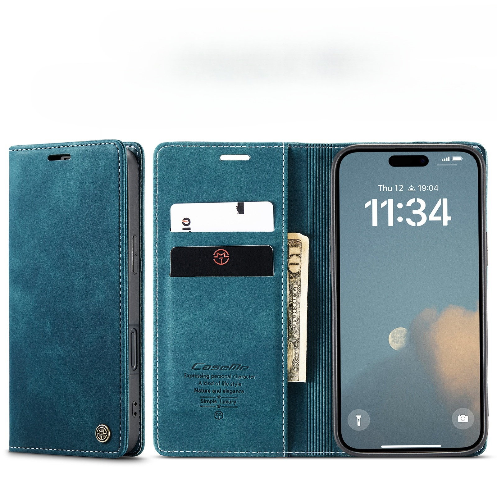 iPhone 17 Leder Tasche Flip Wallet Etui mit Kartenfächern - Blaugrün