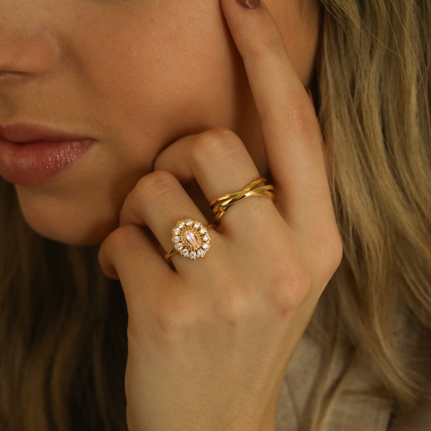 Kae Rose Quartz Flower ring