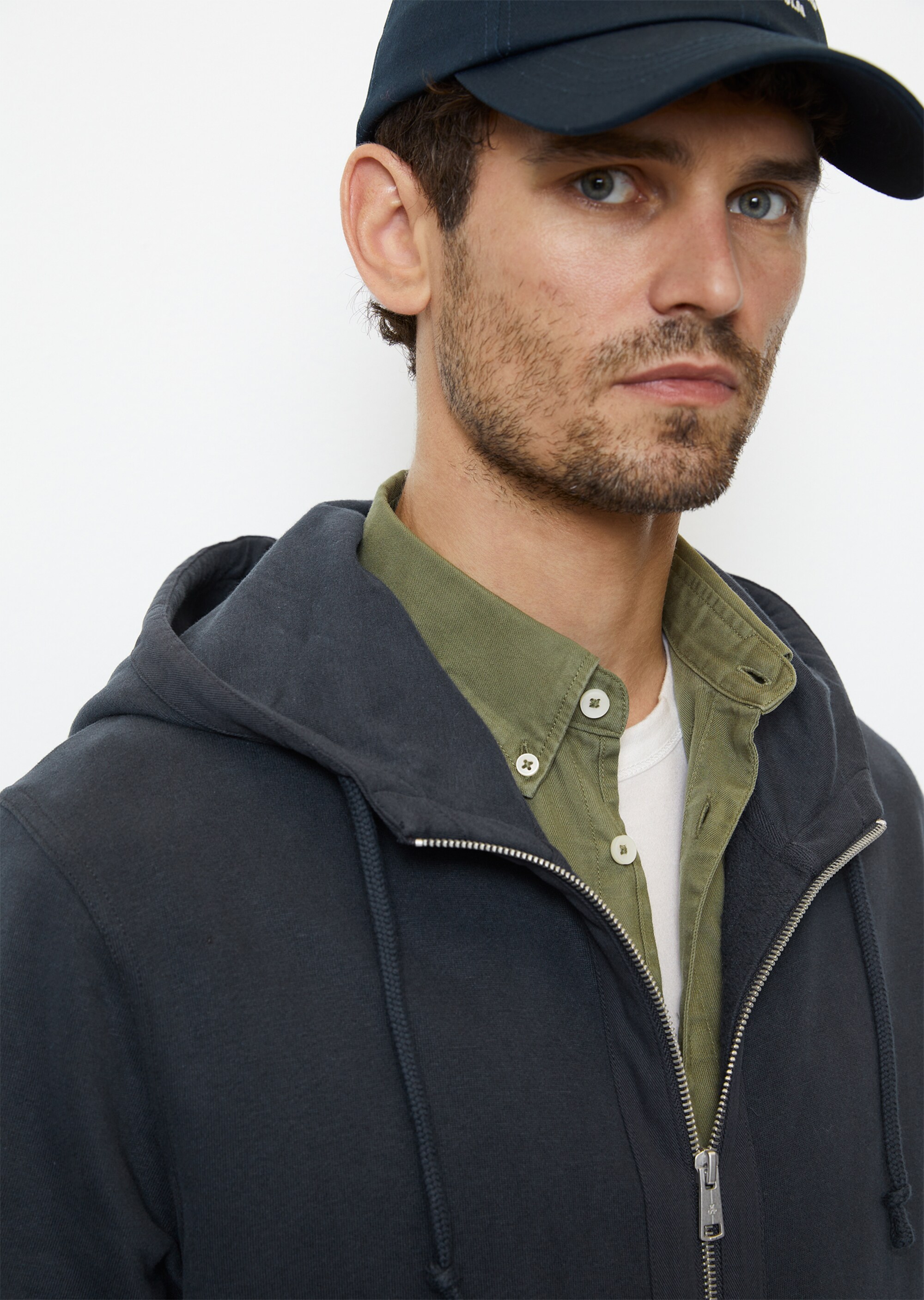 Kapuzen-Sweatjacke regular mit Herringbone-Einsätzen