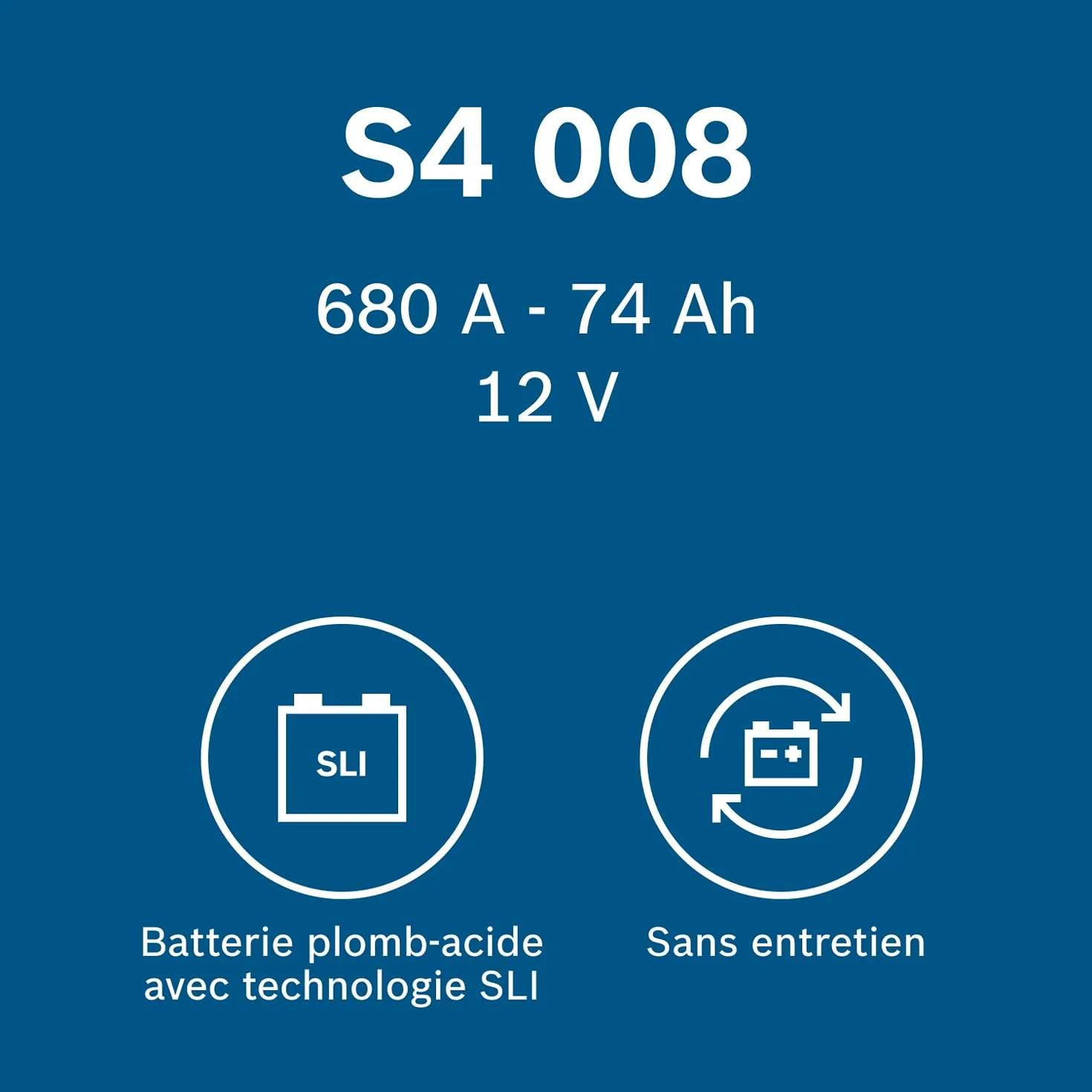 Bosch S4 008 Batterie Auto 74 A/h - 680 A - Batterie 12 V, Plomb-acide pour Véhicules sans Système Start/Stop, Polarité Gauche (-) Droite (+), 278 x 175 x 190 mm