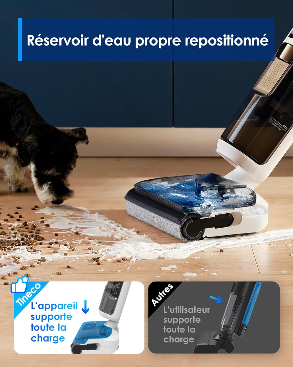 Tineco Floor One Stretch S6 Aspirateur Laveur de Sols Eau et Poussière, Conception Plate à 180°, Hauteur compacte de 13 cm, Auto-Nettoyage Flashdry à 70℃ en 5 Min, S6 Stretch