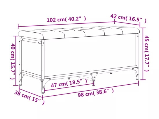 Banc de rangement noir 102x42x45 cm bois d'ingénierie