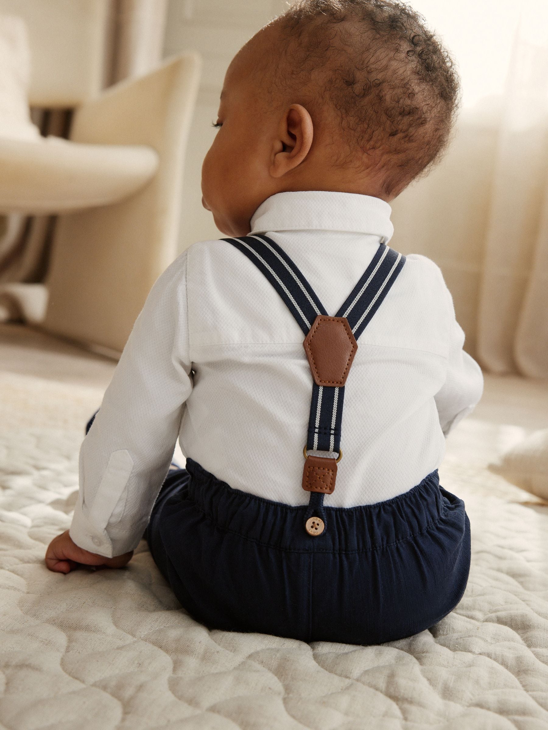 Marineblauw - 4 -delige babyset van overhemd, broek en bretels (0mnd-2jr)