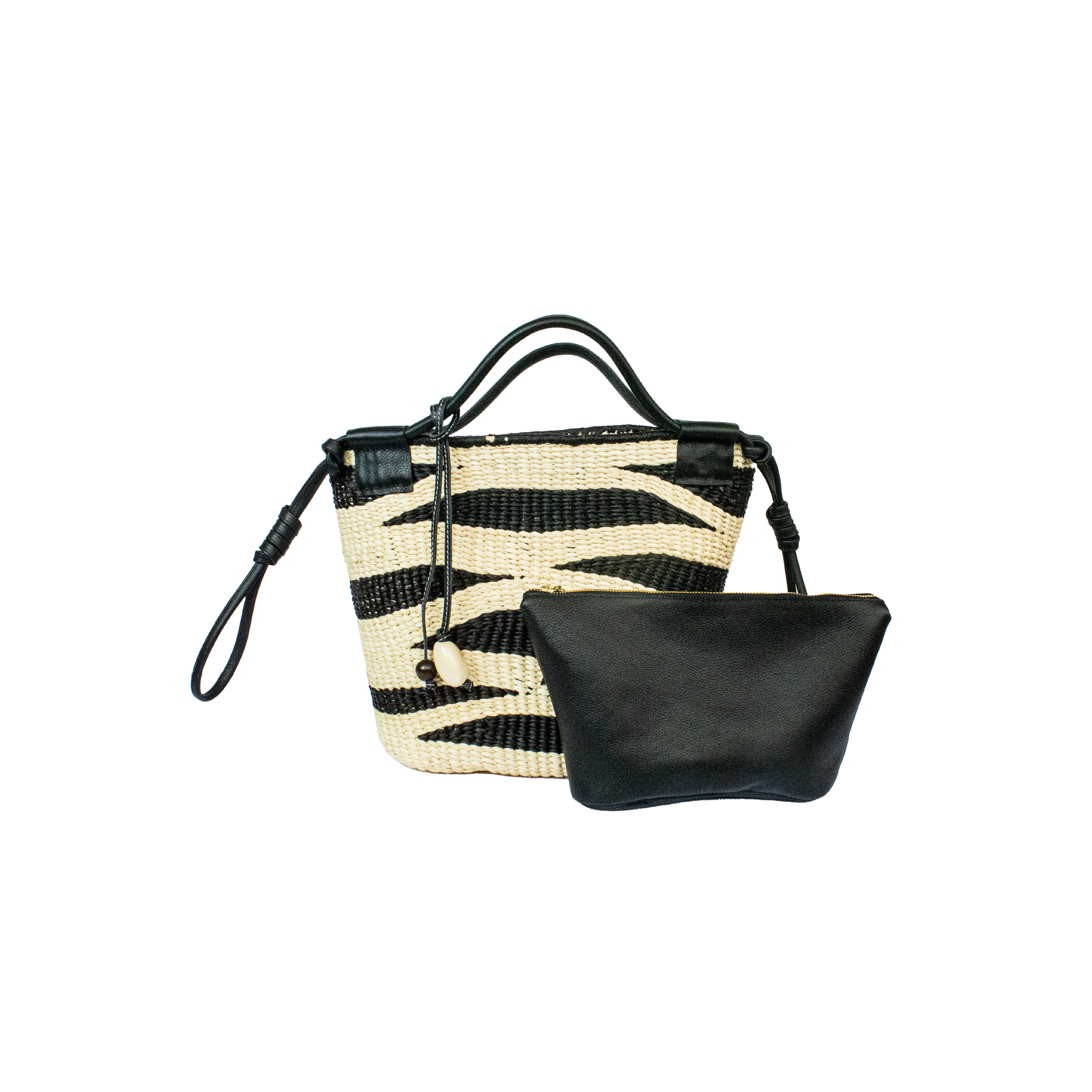 Sac cabas zèbre moyen avec trousse de toilette en cuir