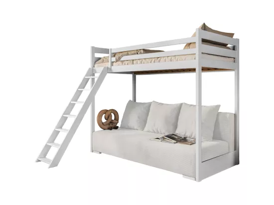 LIT MEZZANINE ET CANAPE SAFINO 90 x 200 / 140 x 200 Blanc - blanc