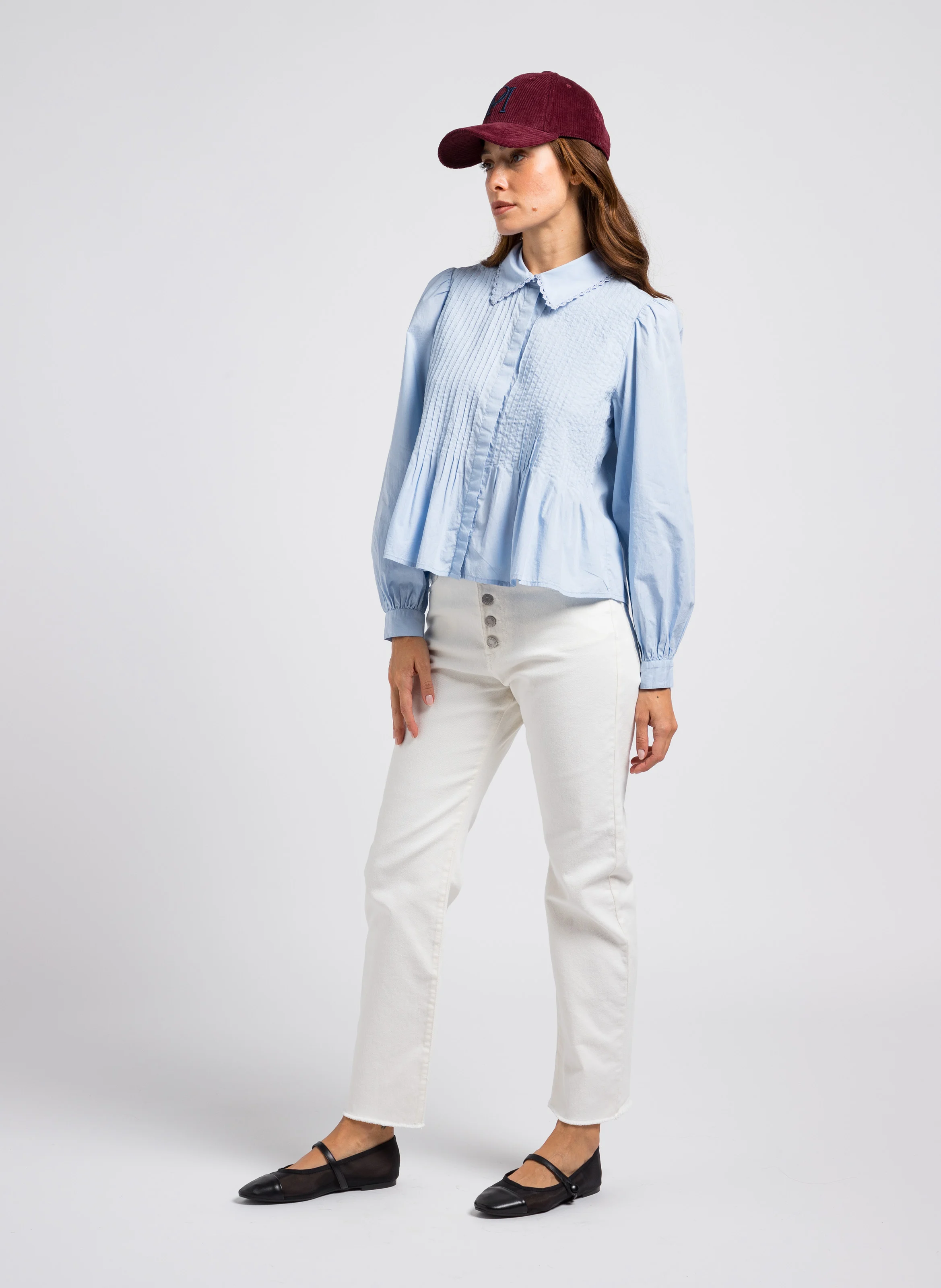 TOSCA - Chemise plissée en coton| Bleu