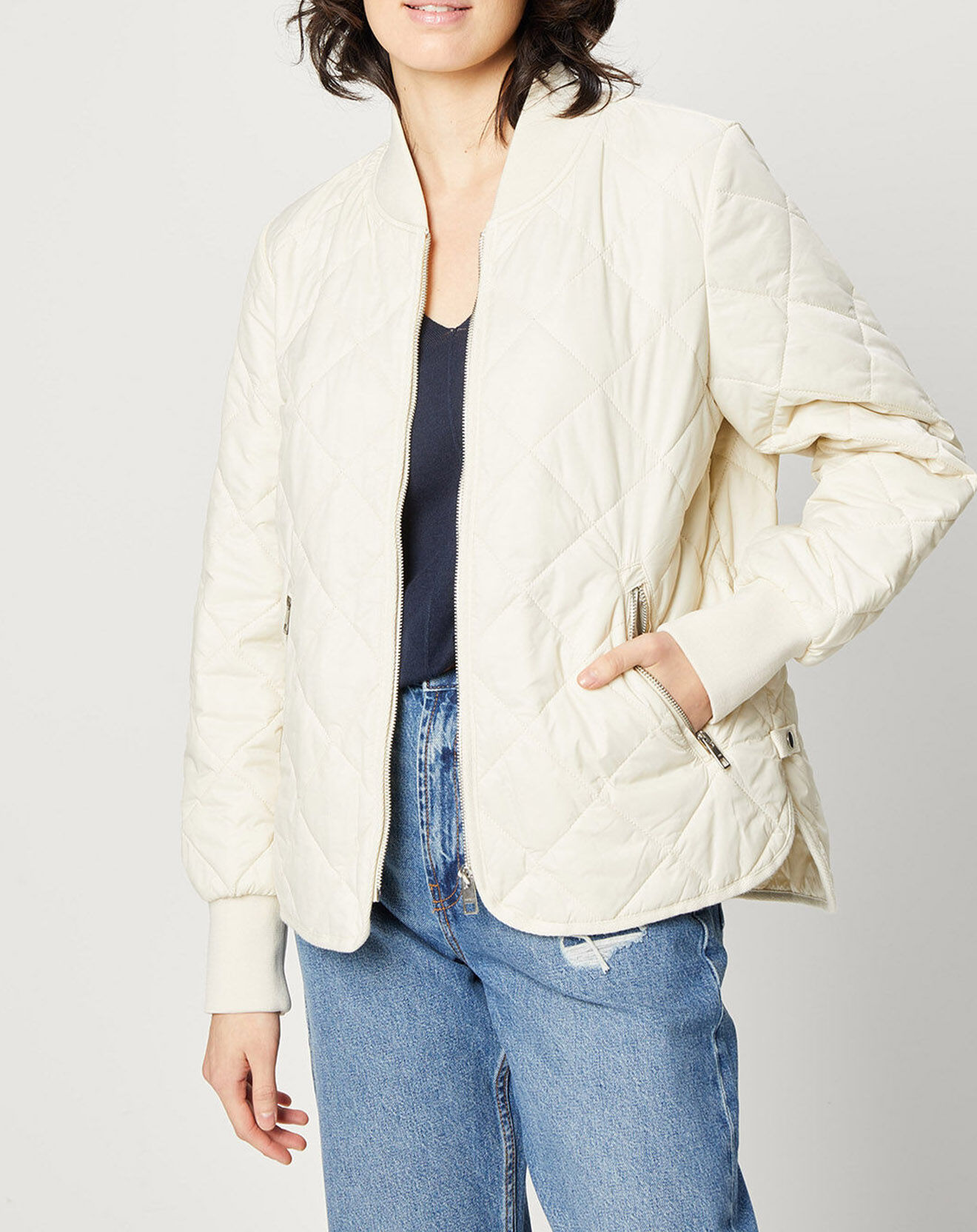 Esprit Bombers matelassé à poches blanc cassé