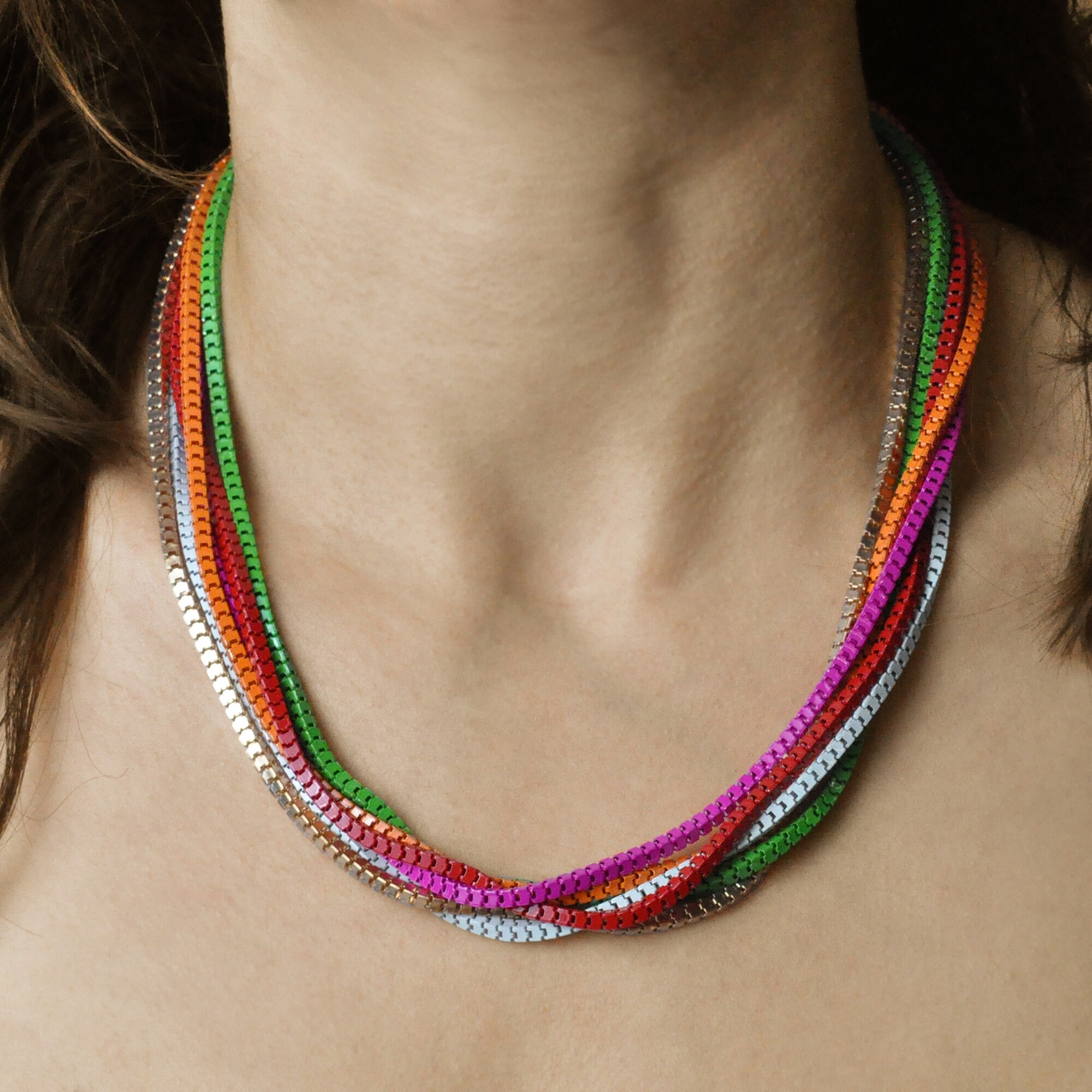 Steuer Modeschmuck Kette Metal multi mehr reihig pink, grün, orange, rot, gold, weiß