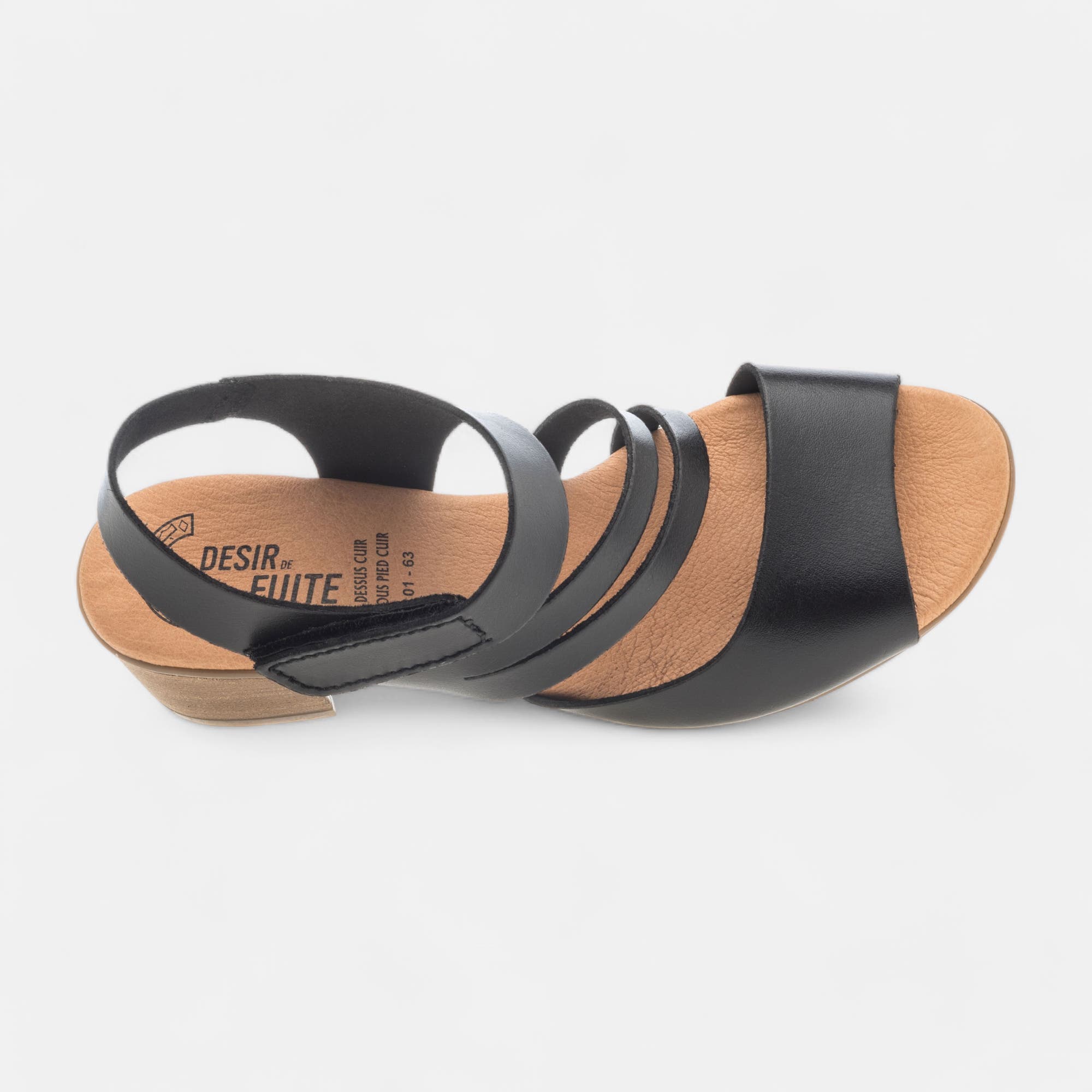 Nu-pieds à talon Femme en cuir noir