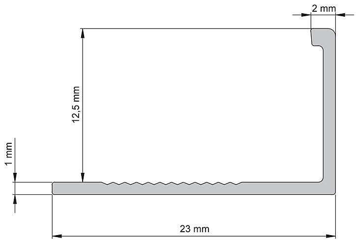 Profilé de carrelage intérieur Diall droit aluminium brut chromé lisse L.2,5m x l.22cm x ep.12,5mm