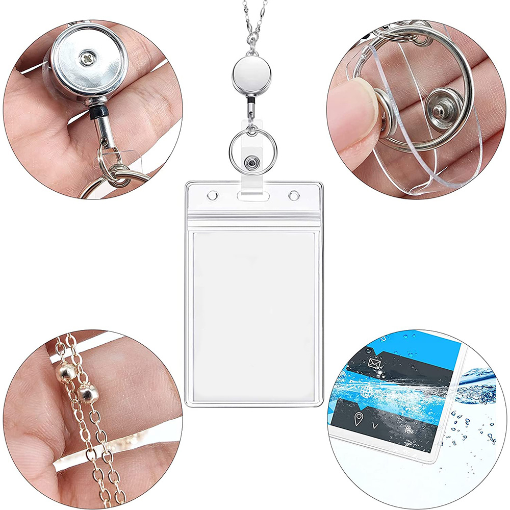(3er Set) Anti-Lost Key-Bak Schlüsselanhänger mit Necklace / Kartenhalter / Ausweishülle - Grau / Silber / Roségold