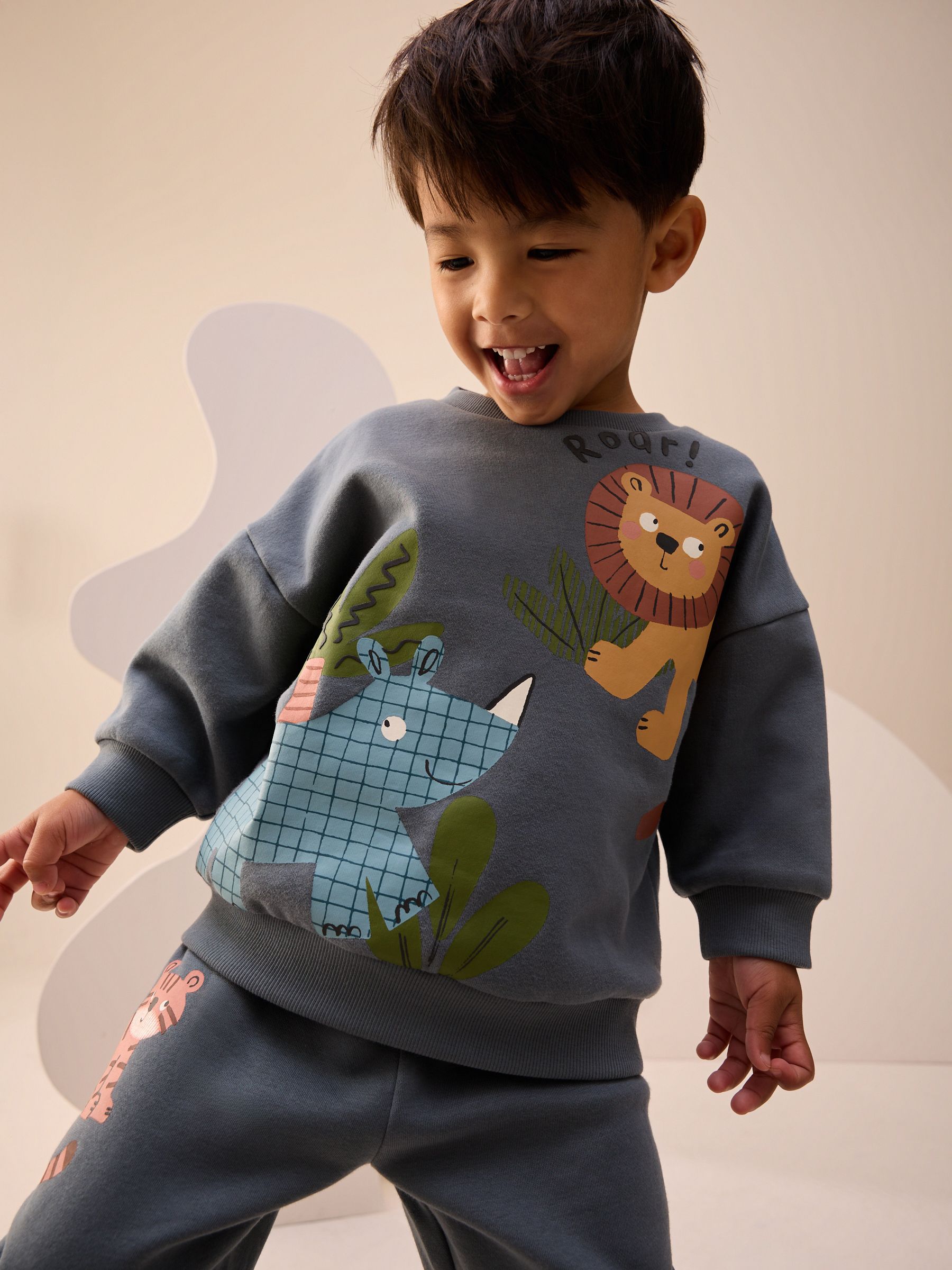 Blauw met safaridieren - Set met sweatshirt en joggingbroek (3mnd -7jr)