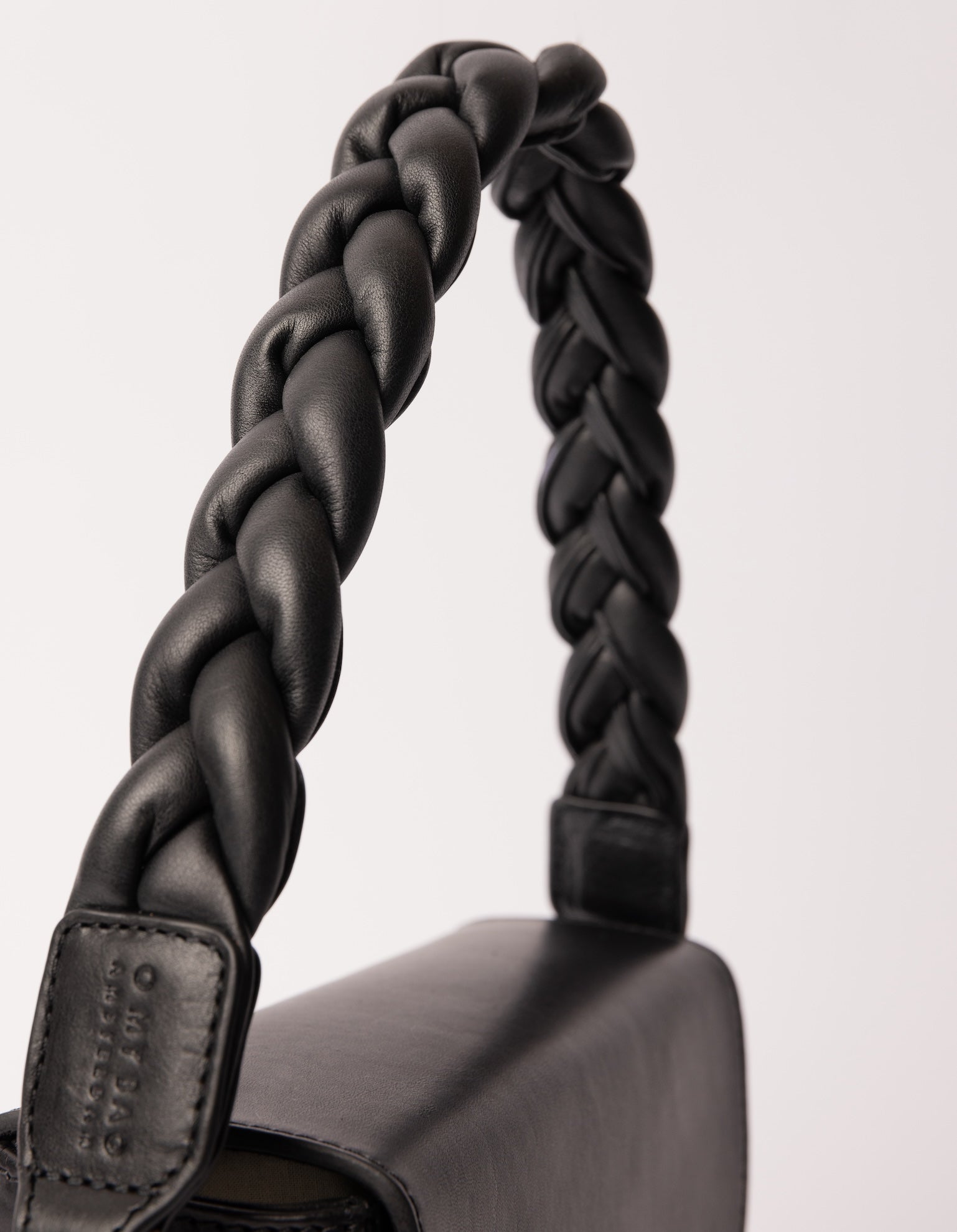 Braided Shoulder Strap - Black Soft Grain Leather