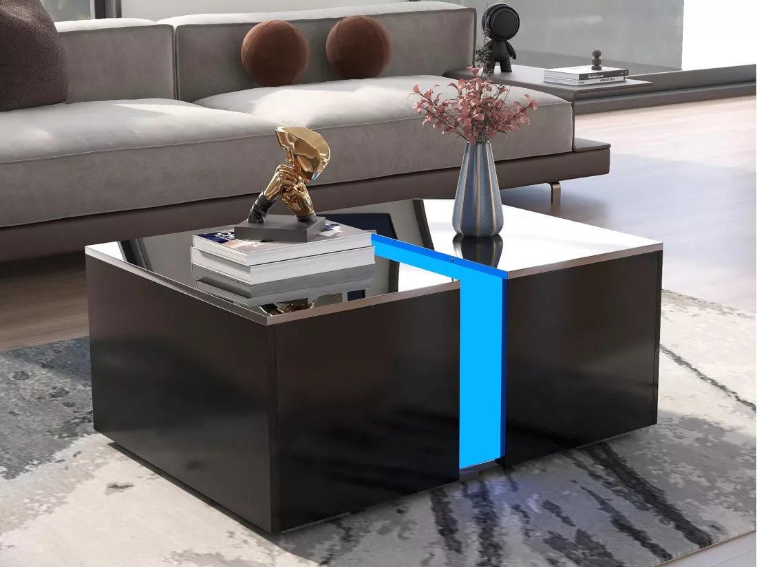 Table basse moderne avec LED - surface brillante - Noir