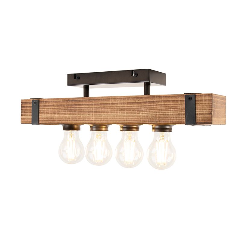 Industriële plafondlamp hout met staal 4-lichts - Reena