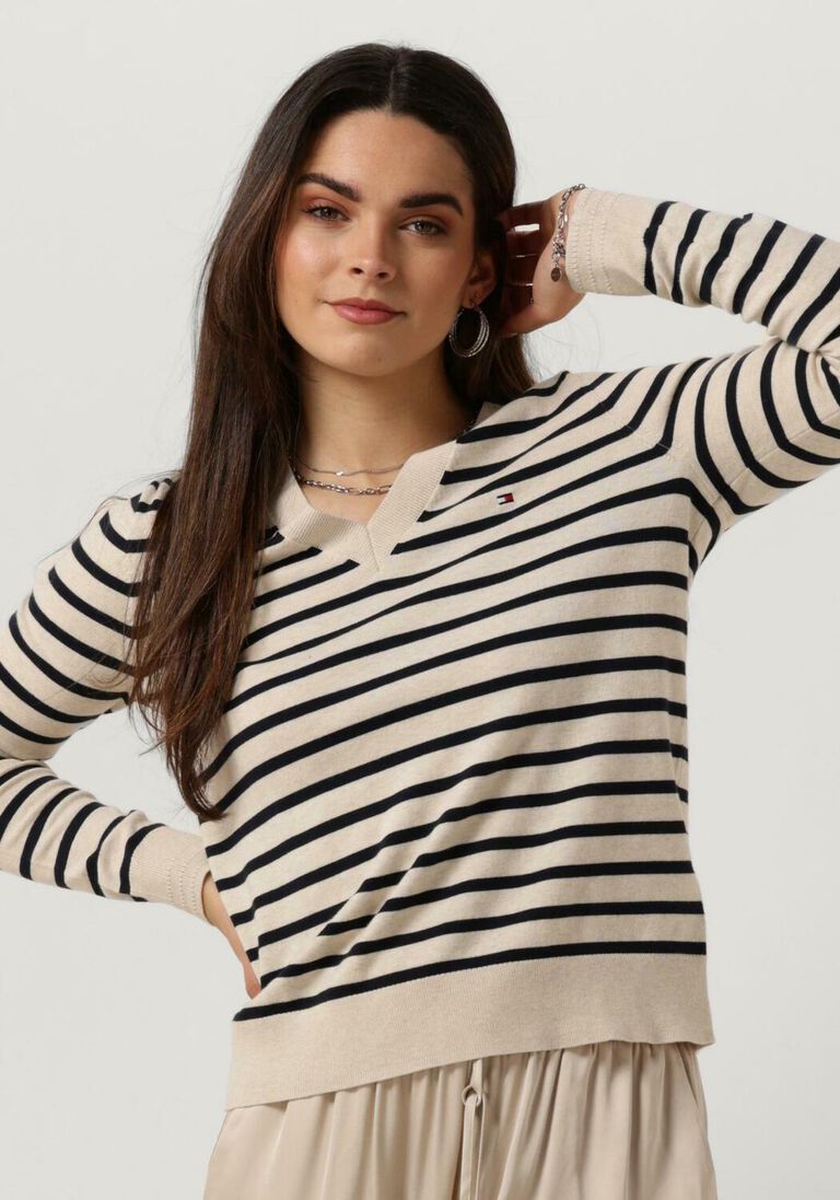 TOMMY HILFIGER beige tommy hilfiger trui co jersey stitch v-nk sweater