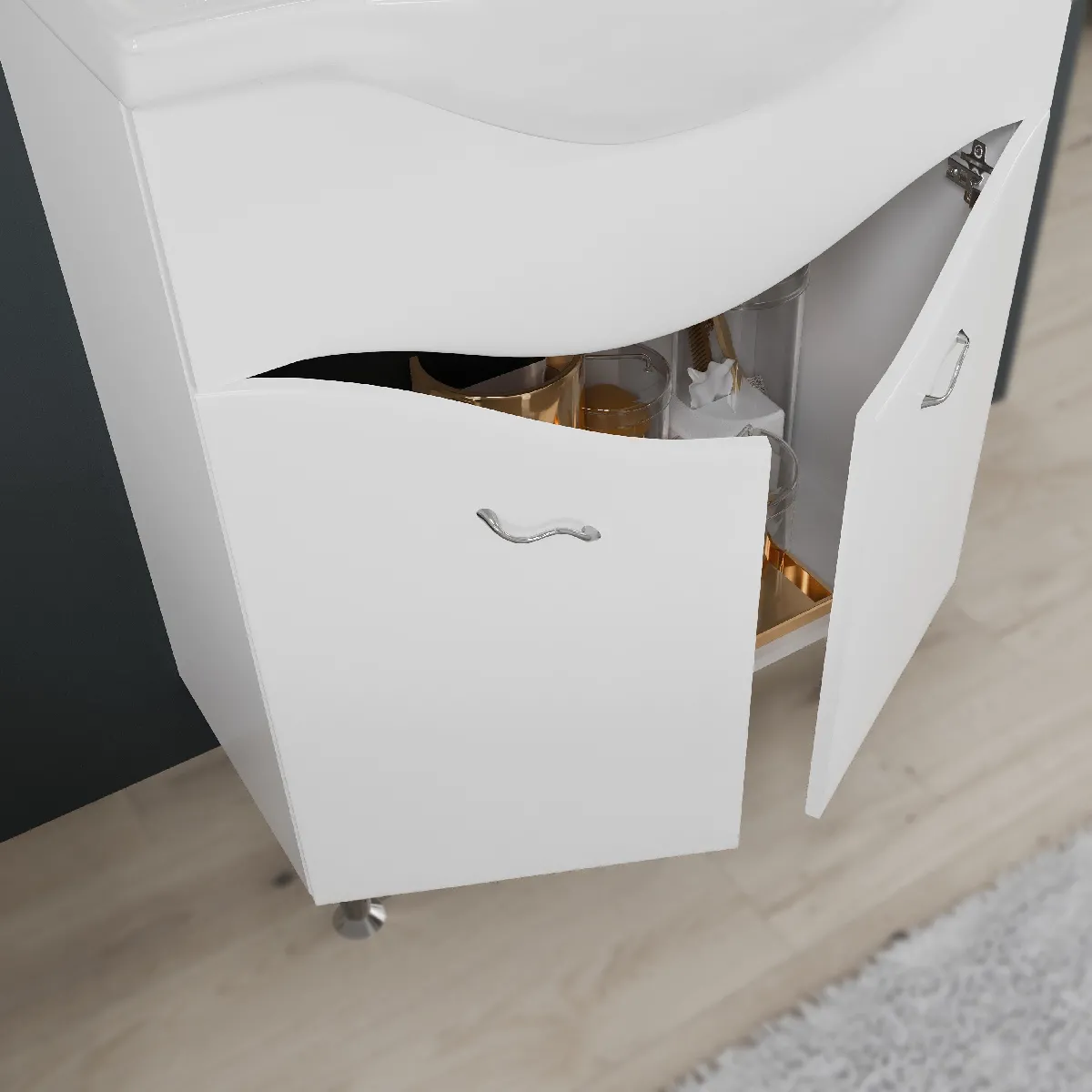 Kiamami Valentina Easy - Armoire de toilette 75 cm Blanc brillant