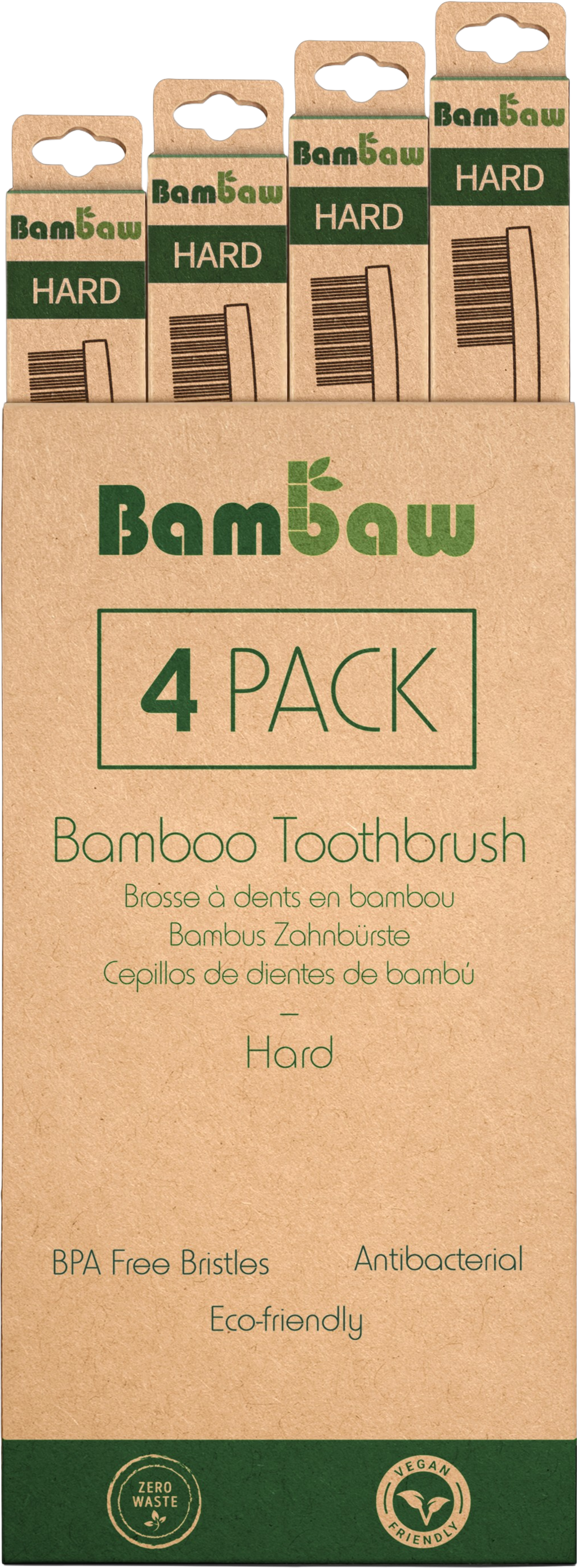 Bambaw  Bambus Zahnbürste Hart, 4 Stk