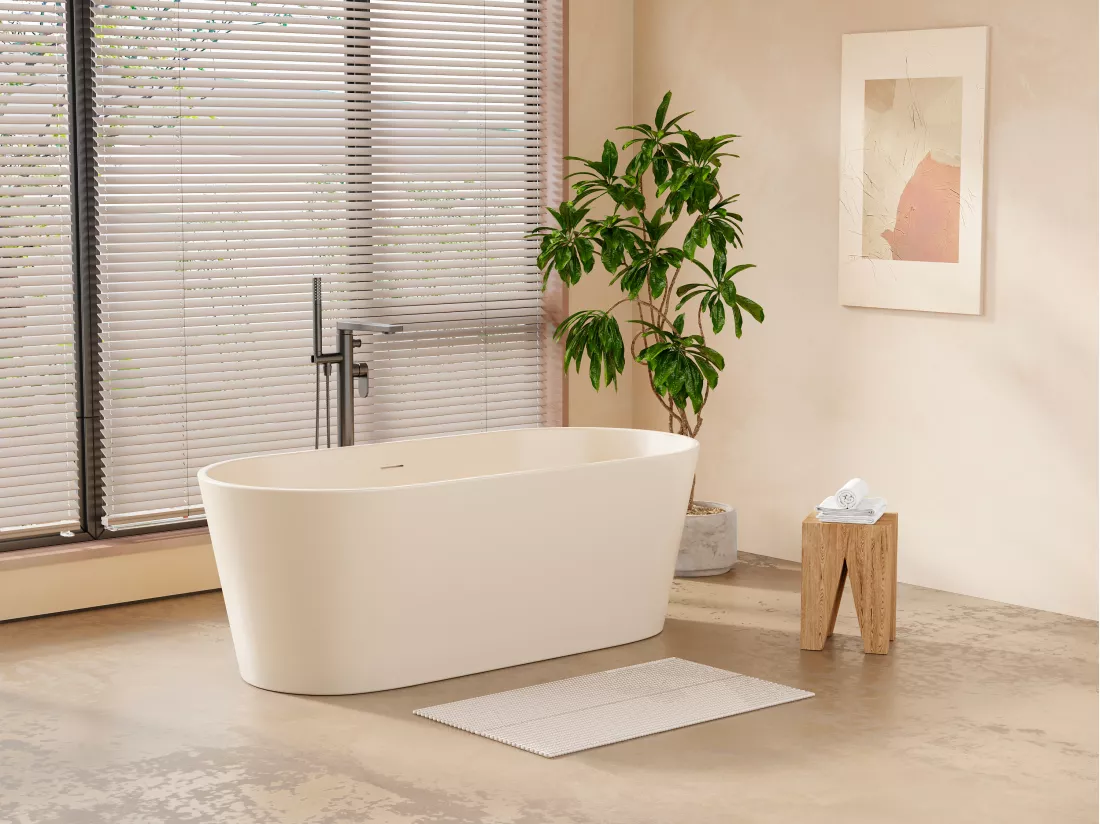 Baignoire îlot ovale - 255L - 159 x 74 x 56 cm - Beige mat - Acrylique - LUZECA