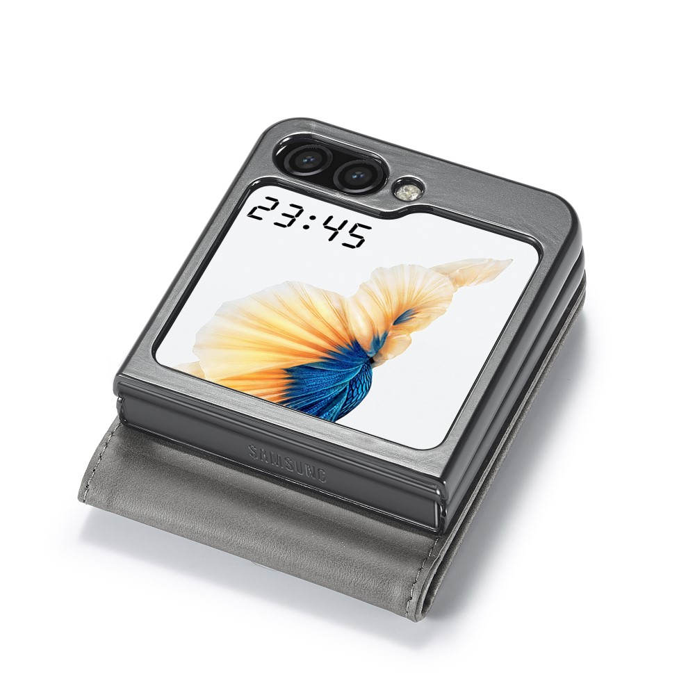 Samsung Galaxy Z Flip7 FE / Z Flip6 Vintage Leder Tasche Flip Cover Fashion Design - Grau
