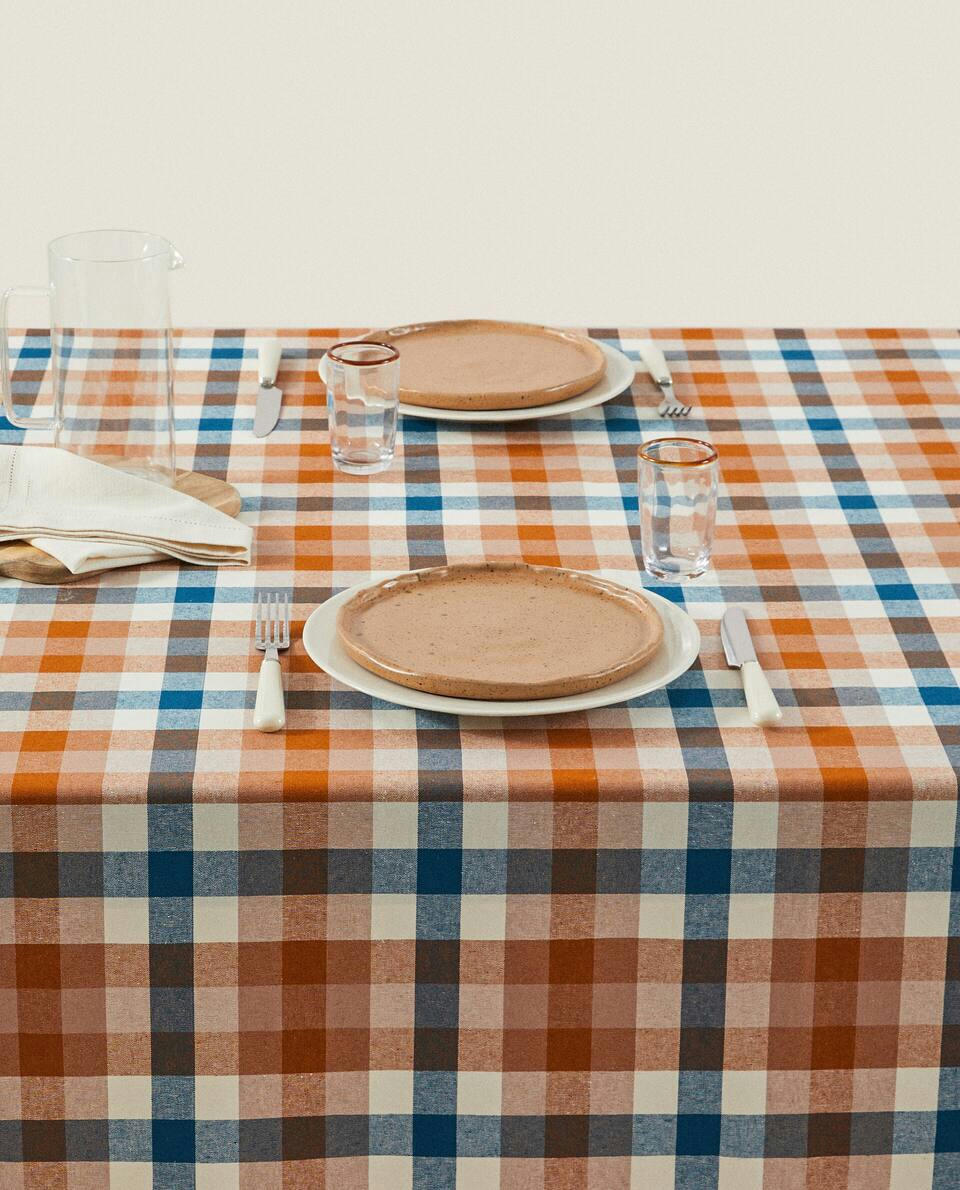 TOALHA DE MESA XADREZ DE ALGODÃO E LINHO
