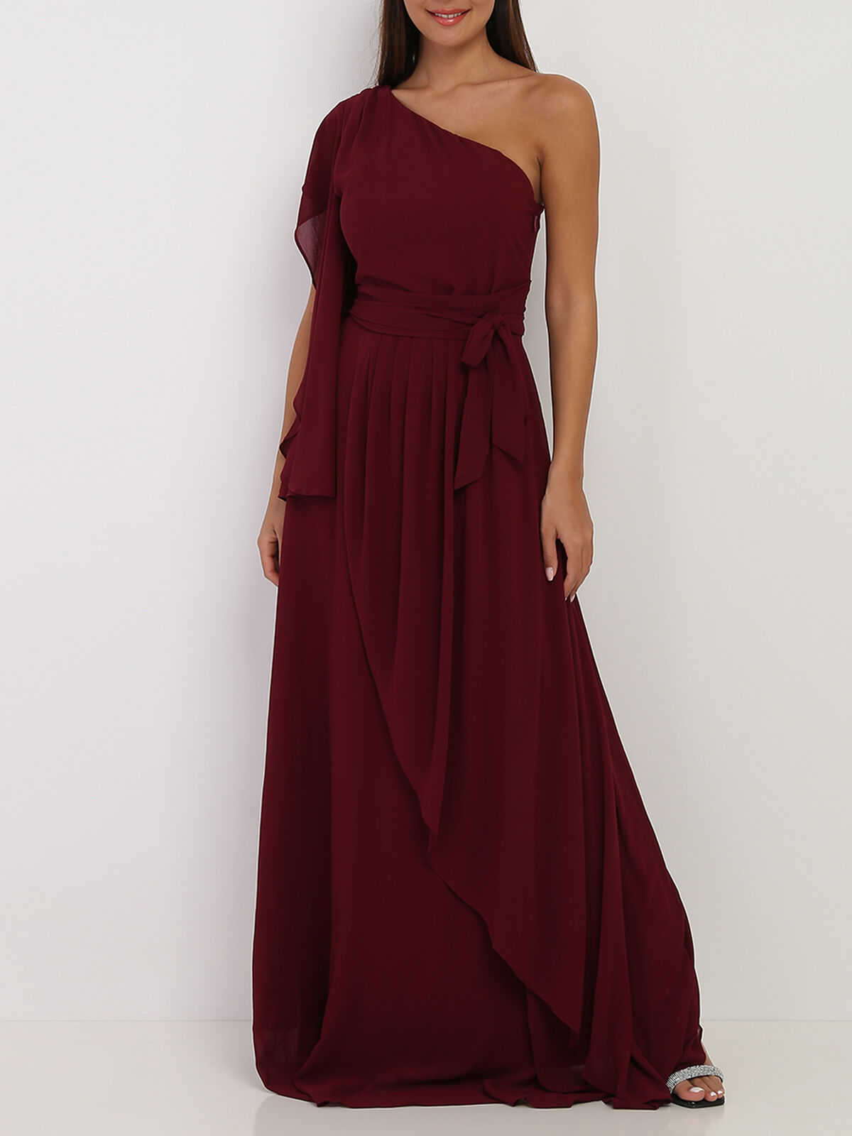 Robe portefeuille à manche asymétrique- Bordeaux