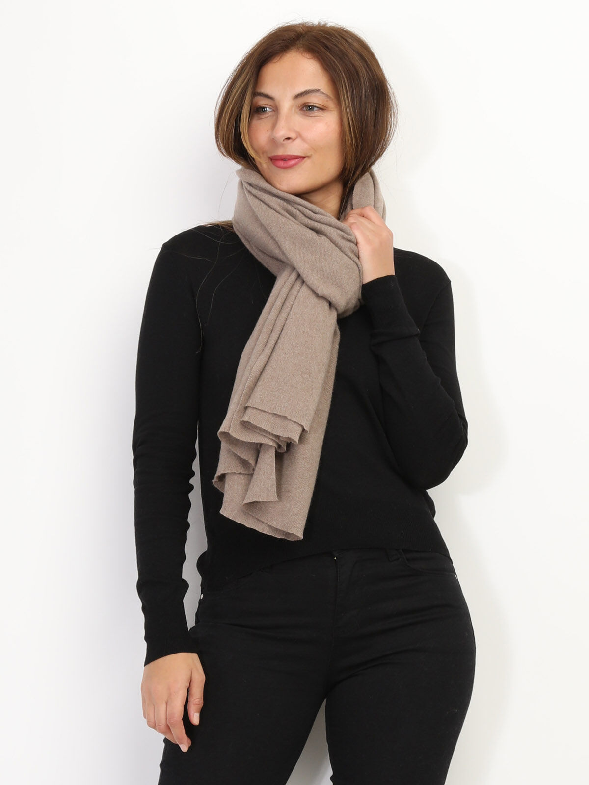 Écharpe unie toucher cachemire- Taupe