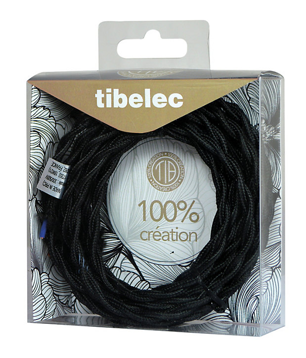 Câble d’alimentation électrique torsadé en tissu noir Tibelec 3m