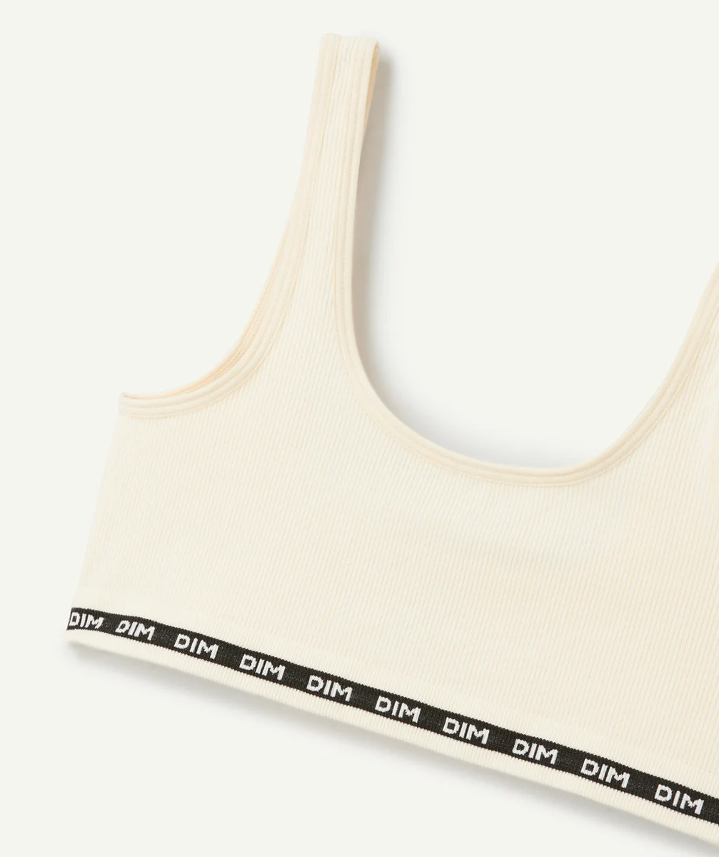 DIMbrassière côtelée fille beige avec élastique noir