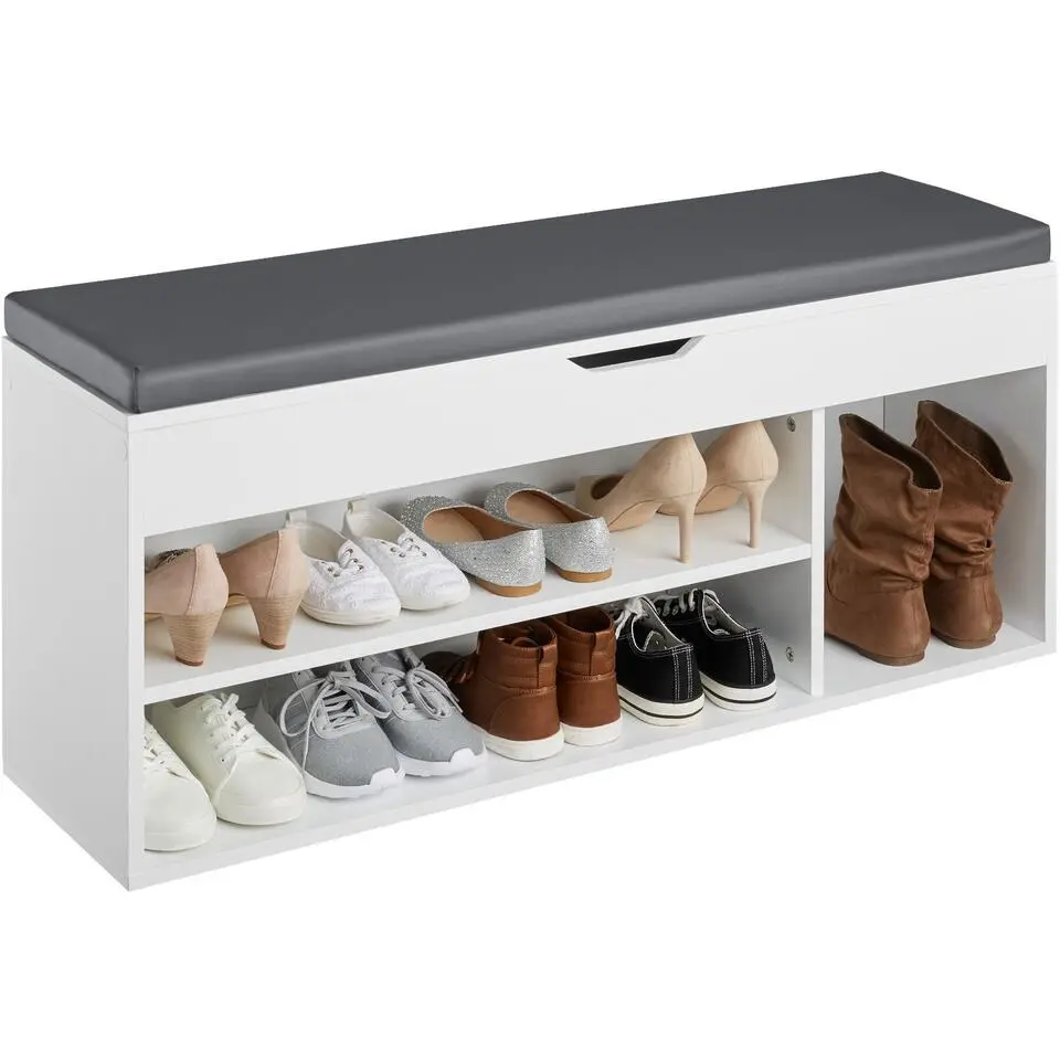 tectake Schoenenkast Natalya met zitkussen 104x30x49cm, Wit