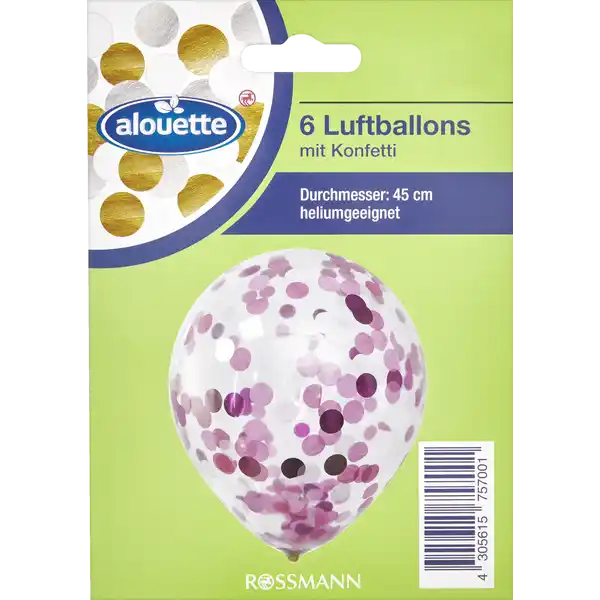 Luftballons mit Konfetti, farblich sortiert