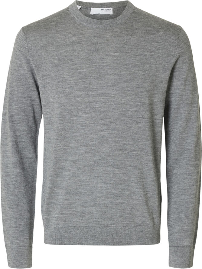 Selected Homme SLHTRAY LS KNIT MERINO CREW NECK NO Grå