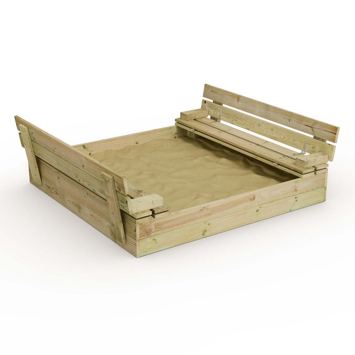 WICKEY Flip Zandbak 120x125cm Tuin Kinderzandbak Speeltuin met Bank en Scharnierend Deksel