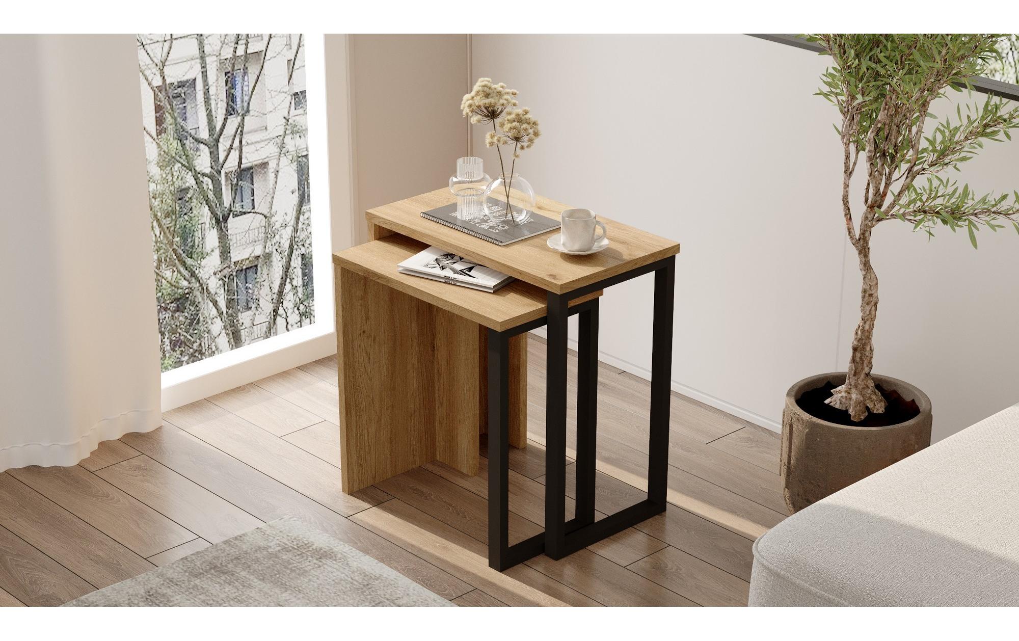 Beistelltisch On7-Su 52.8/47.8 cm, 2 Stück, Nature/Schwarz<br>Sofatisch