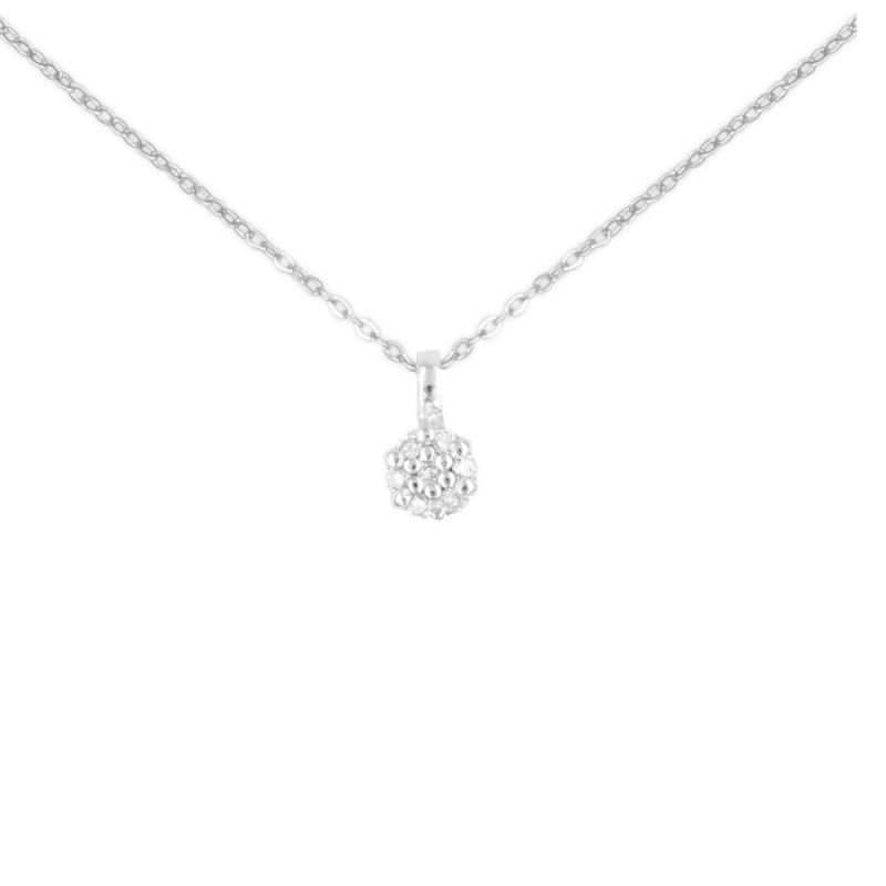 Collier - Pendentif Or Blanc Pavé Diamants -- Chaine Argentée - Femme