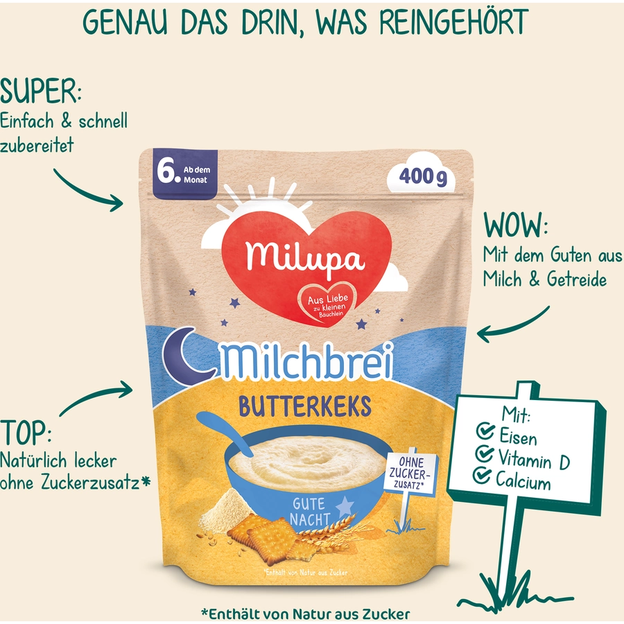 Milupa Milchbrei Butterkeks Gute Nacht 4 x 400 g ab dem 6. Monat