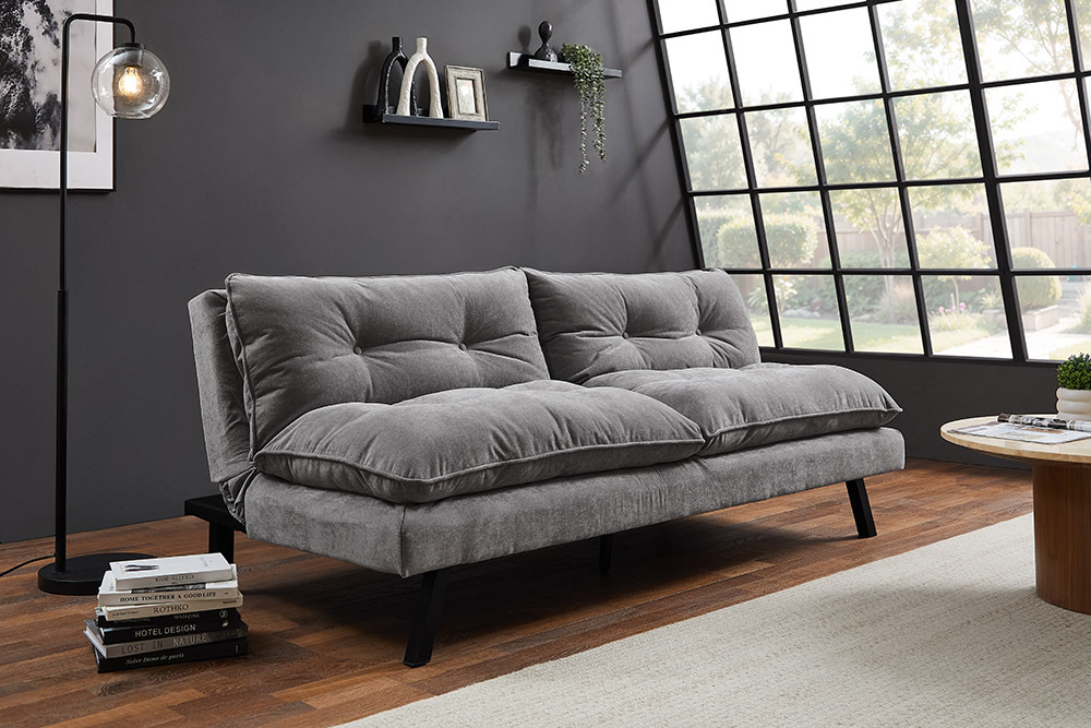 Modernes Schlafsofa COCOONING 190cm grau Chenillestoff 3-Sitzer Couch
