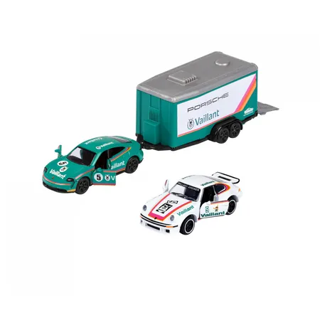 Majorette Car Trailer w. Porsche Taycan + 934