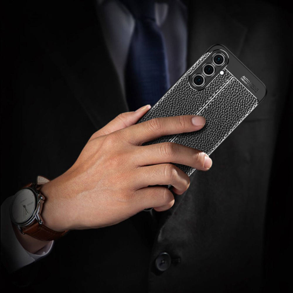 Samsung Galaxy A54 5G Gummi Hülle Litchi Look - Schwarz