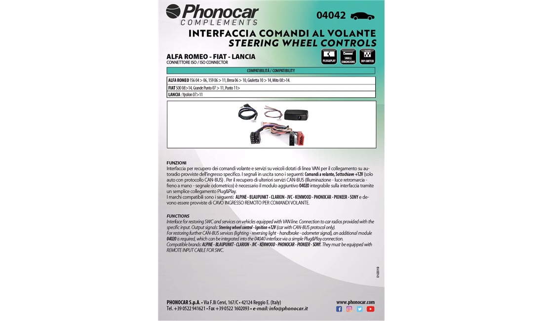 Multibrand Ratinterface ISO Fiat, Alfa, Lancia, flere modeller
