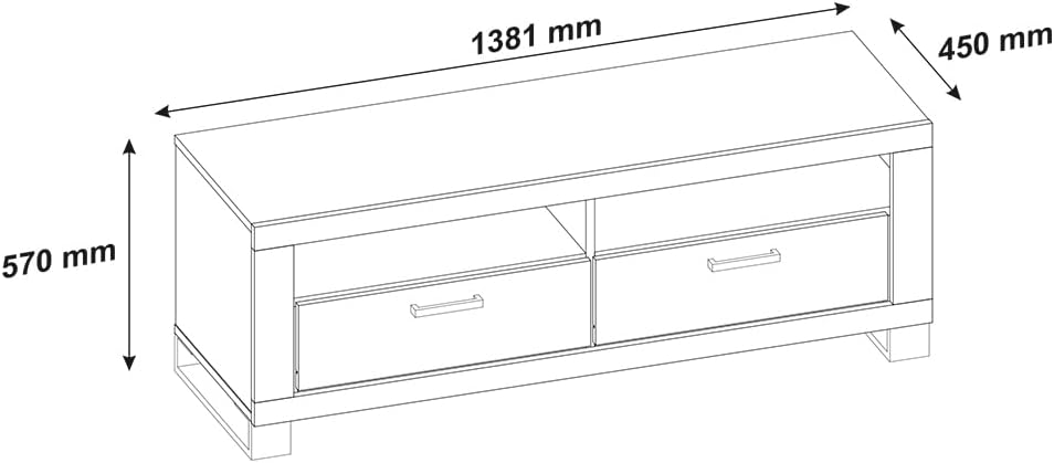 Lomadox Wohnzimmer Lowboard Fernsehschrank mit 138 cm Breite in Eiche teilmassiv, mit 2 offenen Fächern & 2 Schubladen, Echtholz/Massivholz-Fronten, geölt