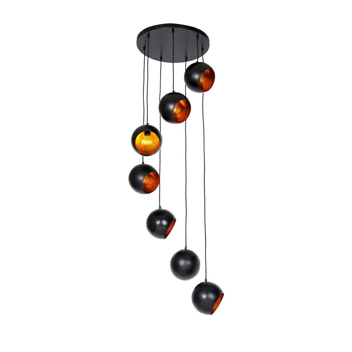 Hanglamp zwart met gouden binnenkant 7-lichts - Crooked Cluster