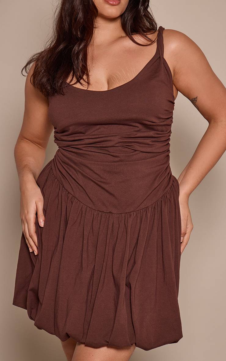 Chocolat Robe Boule À Bretelles Torsadées En Jersey Grande Taille