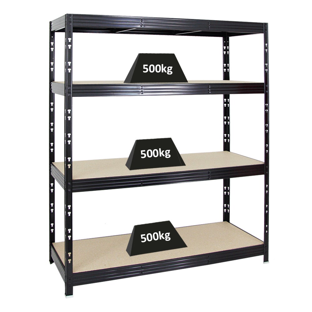 PROREGAL Professionele Heavy-Duty Stellingkast Rhino HxBxD 180 x 160 x 60 cm 4 Spaanplaat Planken 8mm Plank Draagvermogen 500 kg Zwart