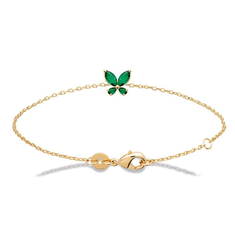 Bracelet papillon oxydes de zirconiums verts Plaqué OR 750 3 microns